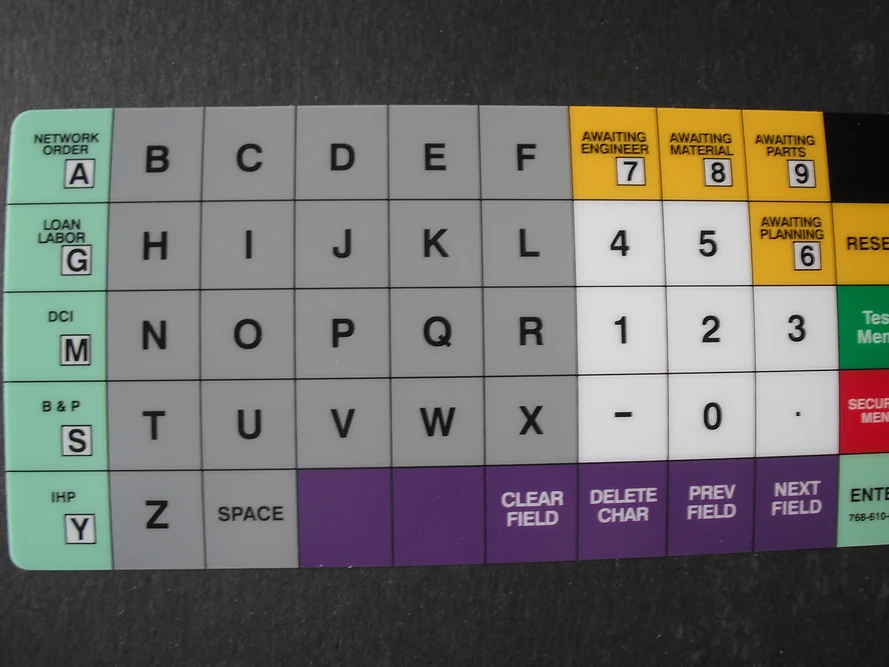 Colour coded screen printed keypad overlay