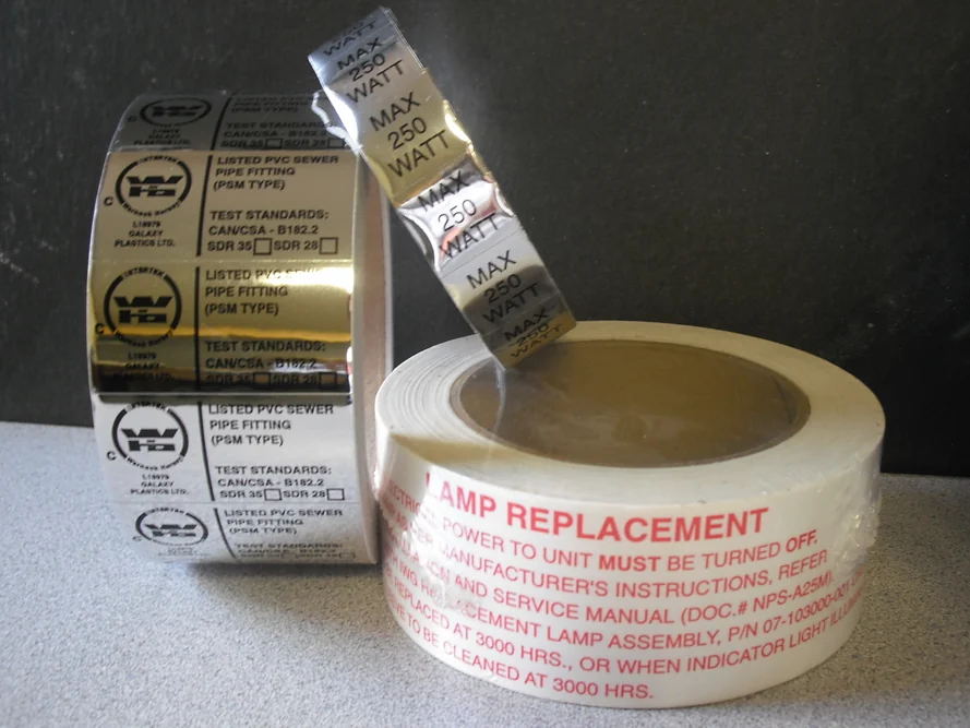 Printed roll labels on a reel